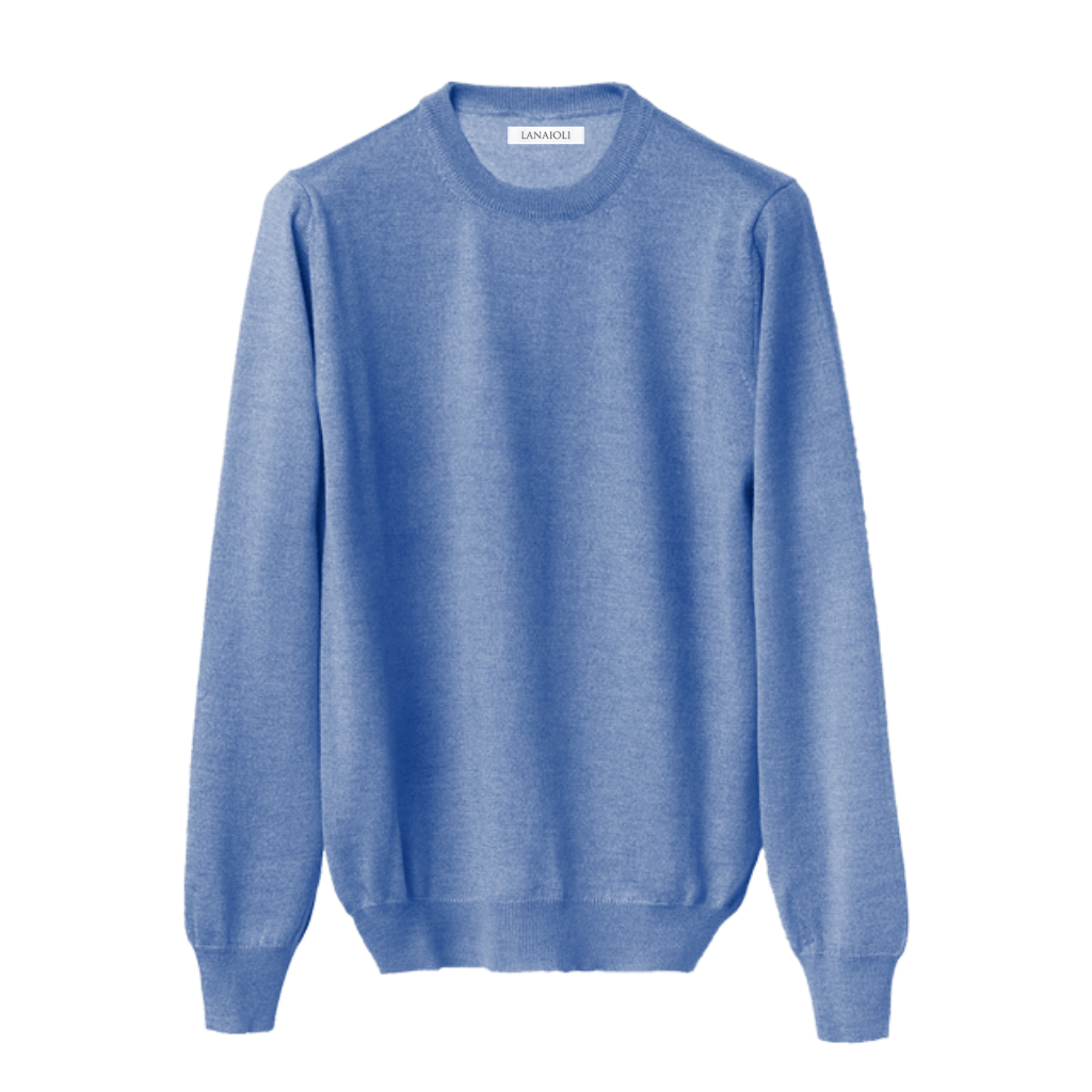 Men's Crew Neck Sweater in Cashmere, Silk and Extrafine Merino Wool Blend