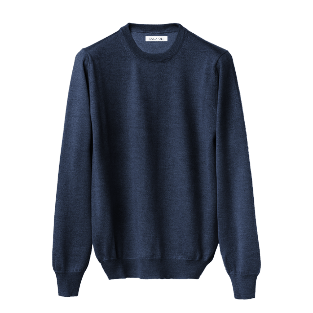 Men's Crew Neck Sweater in Cashmere, Silk and Extrafine Merino Wool Blend
