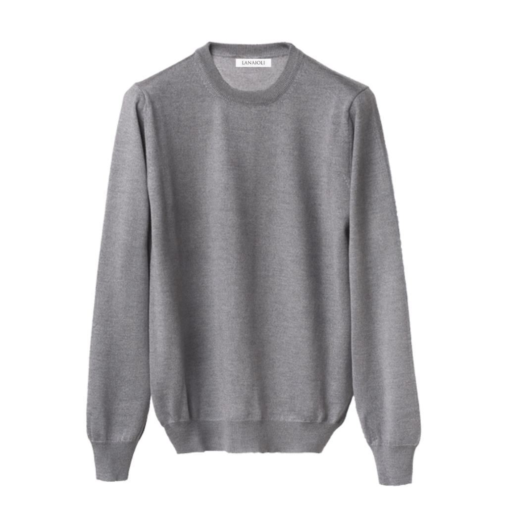 Men's Crew Neck Sweater in Cashmere, Silk and Extrafine Merino Wool Blend