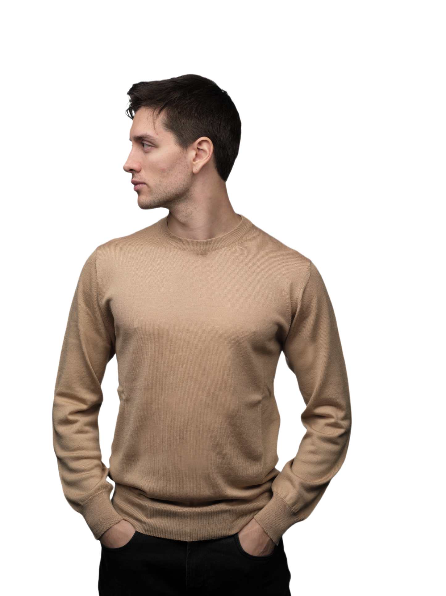 Men's Crew Neck Sweater in Cashmere, Silk and Extrafine Merino Wool Blend