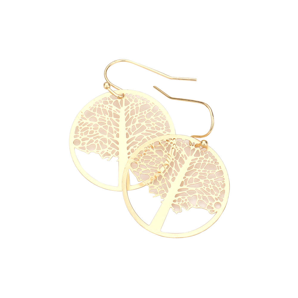 Brass Metal Tree of Life Dangle Earrings
