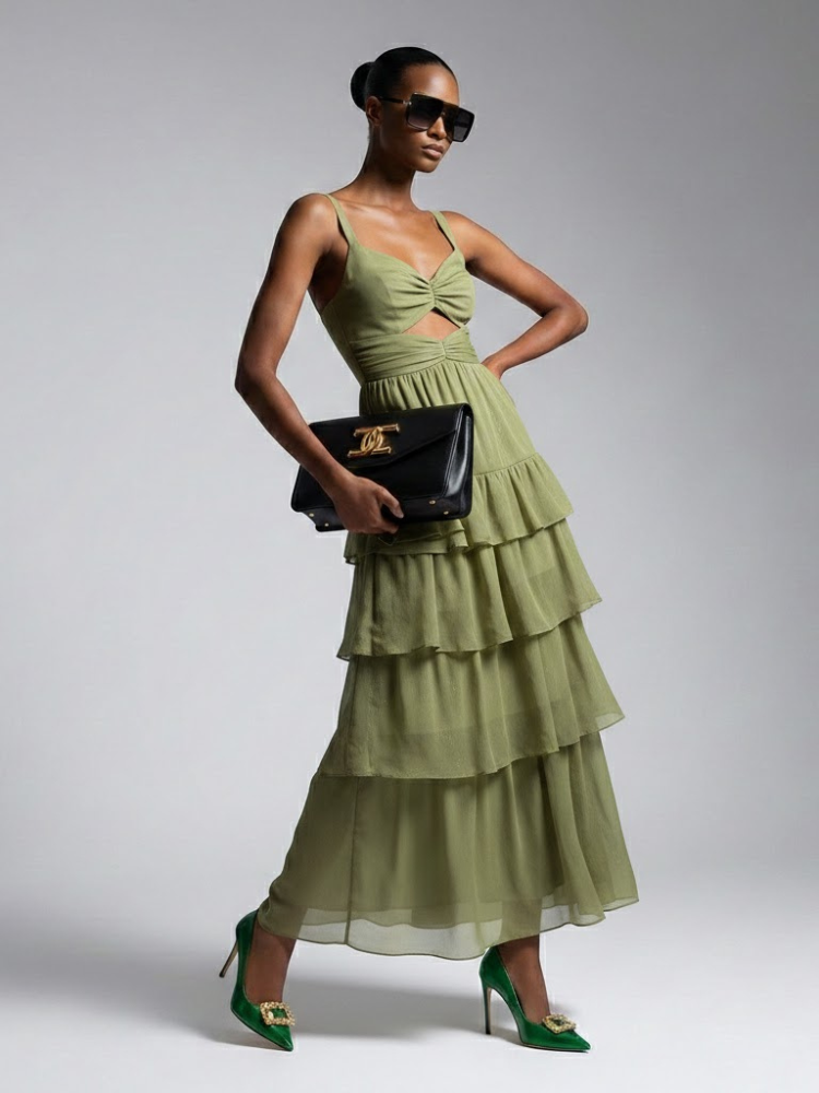 Maxi Dress New Collection BYMANYC ® New York • Olive Green Ruffles-0