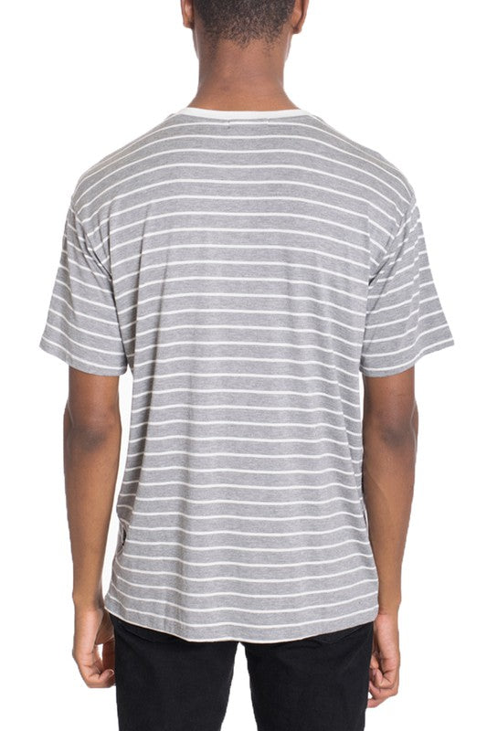 Stripes never go out of style—and this Short Sleeve Striped T-Shirt proves it. Crafted from a breathable 95% polyester and 5% spandex blend, it delivers comfort with just the right amount of stretch. The solid collar keeps things polished while the regular fit works for everyday wear. Whether you're dressing it up or keeping it casual, this imported essential pairs with everything in your wardrobe.

Men's Striped T-Shirt