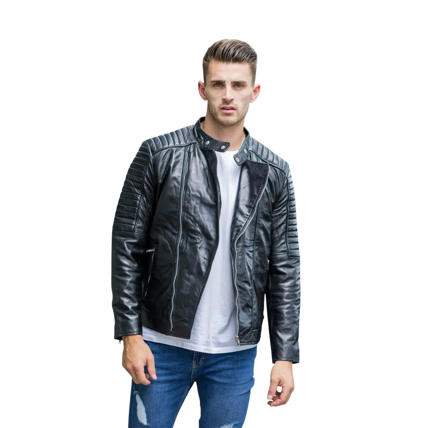 Men’s Black Fashion Leather Jacket-0