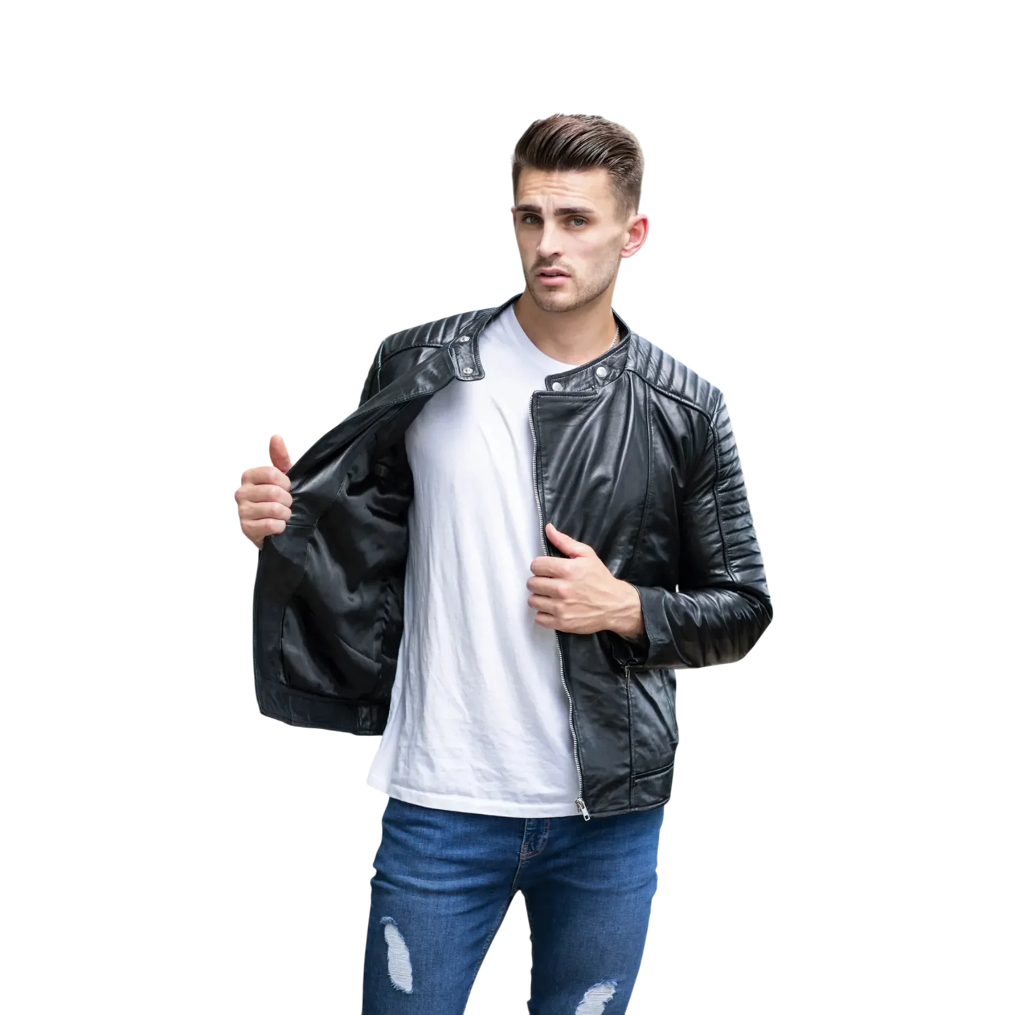 Men’s Black Fashion Leather Jacket-3