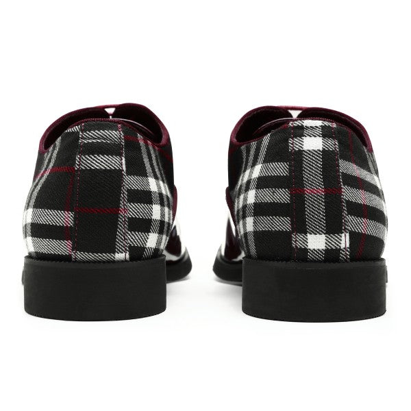 Men's Plaid Pointed Toe Patchwork Oxfords Shoes shiny black oxford shoes for men blood red plaid view black and white dress shoes for men burgundy