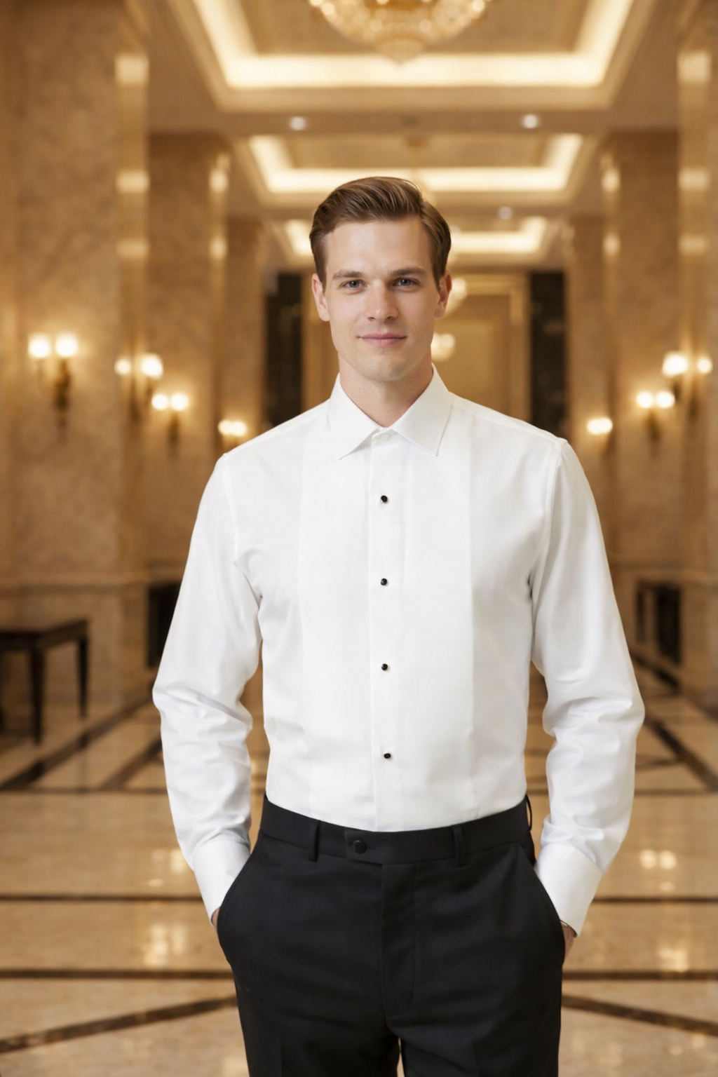 Men's White Collar Tuxedo Shirt - Good Shirts - Event Shirts - Nice Shirts - Professional Shirts - Wedding Shirts - Fancy Event Shirt - Pure white Shirt with small dark buttons, button up collar long sleeve shirt - all white