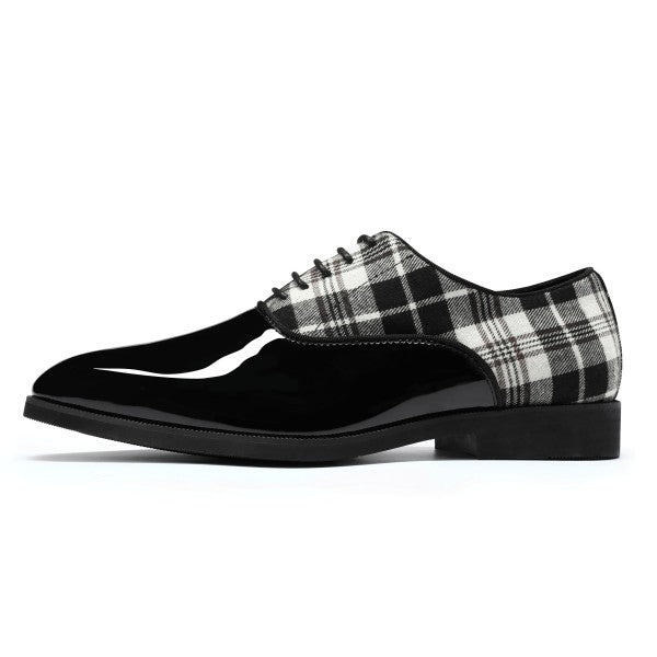 Mens Plaid Pointed Toe Patchwork Oxfords Shoes Mens Plaid Pointed Toe Patchwork Oxfords Shoes