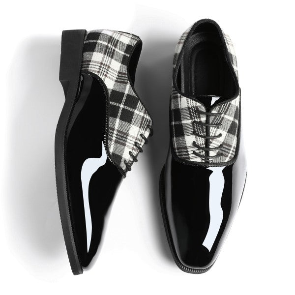 Mens Plaid Pointed Toe Patchwork Oxfords Shoes shiny black oxford shoes for men good shoes dress shoes going out nice shoes for men