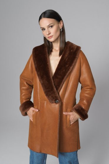 Amber Lambskin Midi Coat with Merino Fur Collar-0