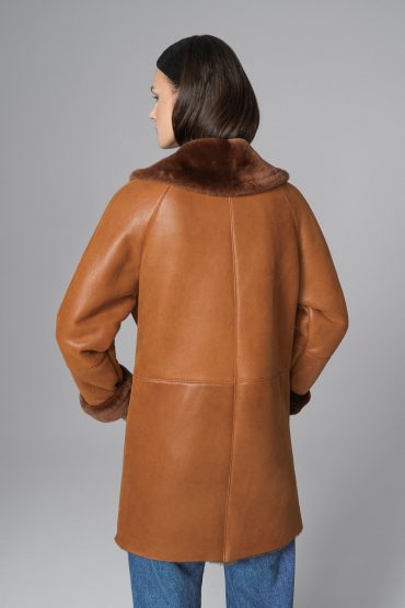 Amber Lambskin Midi Coat with Merino Fur Collar-1