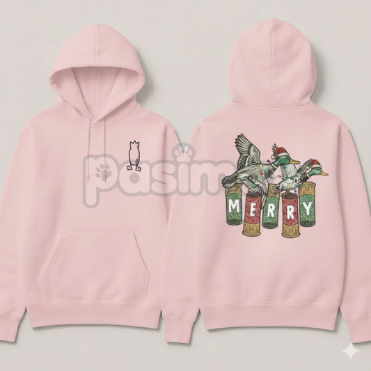 Merry Duck Hoodie – Funny Christmas Duck Graphic Pullover, Festive Holiday Humor Apparel, Unisex