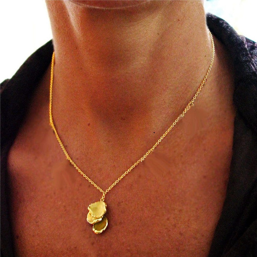 Metal Petals. 3 Petal Necklace-14K gold & diamonds-5