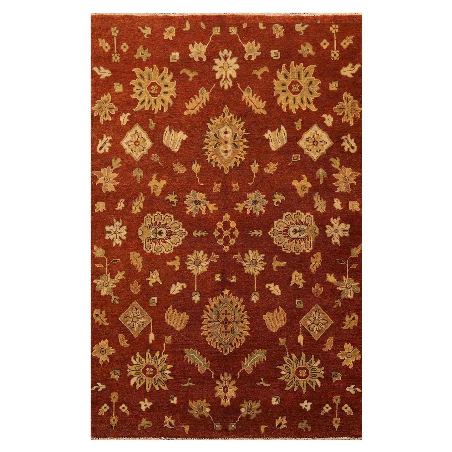 6' x 9' Hand Knotted Wool Botanical Traditional Oriental Area Rug Burnt Orange-0