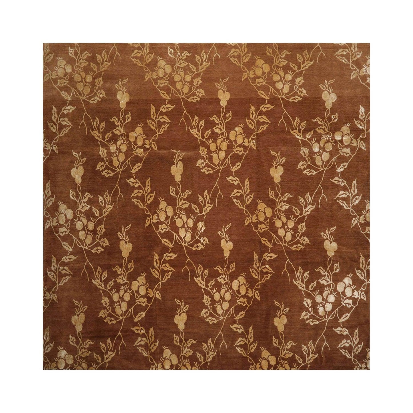 10’6" x 10’6" Lapchi Hand Knotted Wool & Silk Square Tibetan Oriental Area Rug Brown-0