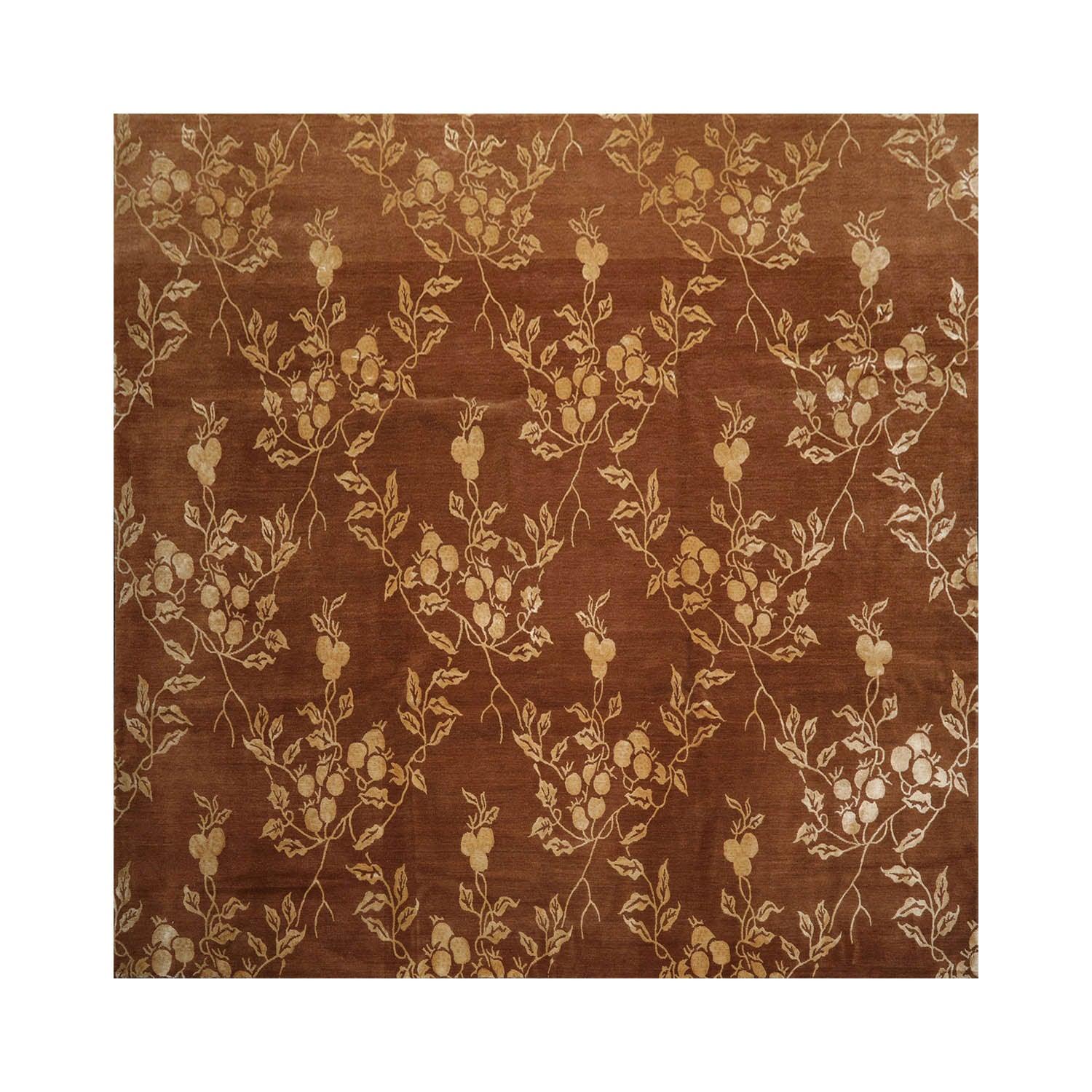 10’6" x 10’6" Lapchi Hand Knotted Wool & Silk Square Tibetan Oriental Area Rug Brown-0