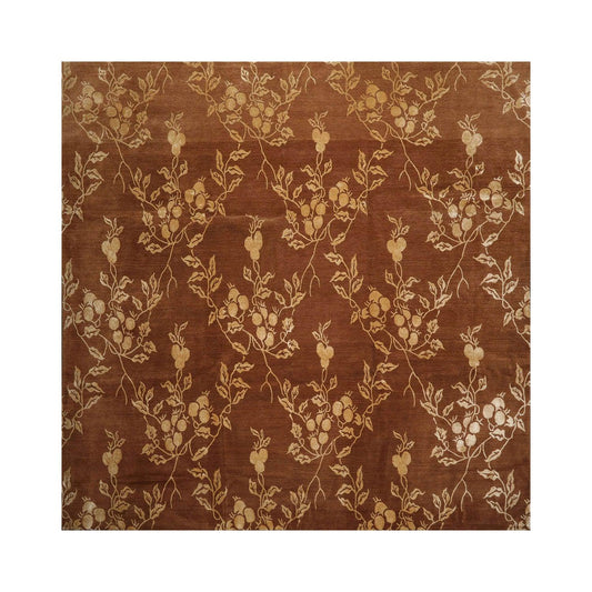 10’6" x 10’6" Lapchi Hand Knotted Wool & Silk Square Tibetan Oriental Area Rug Brown-0