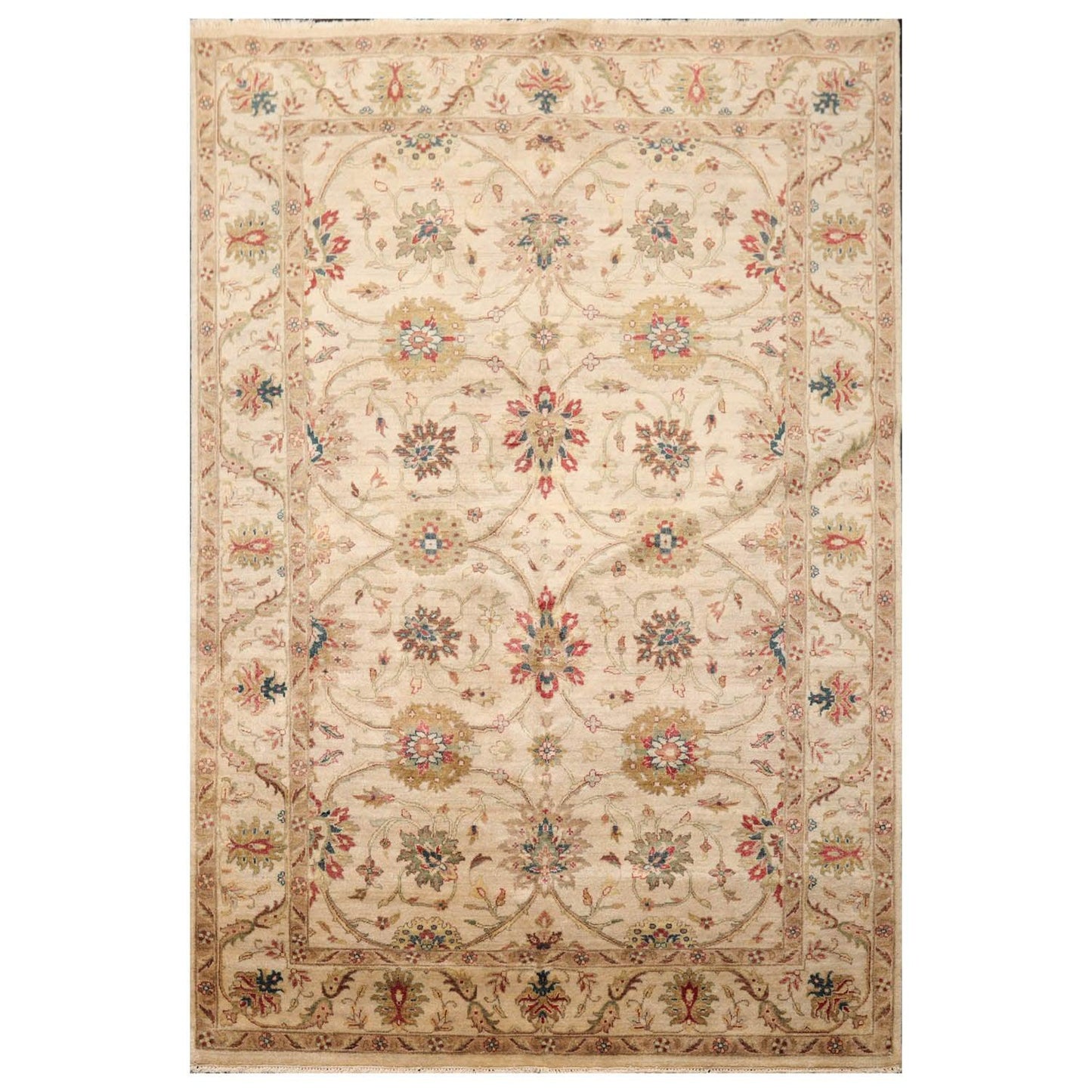5'11" x 8'9" Hand Knotted 100% Wool Traditional Agra Oriental Area Rug Beige-0