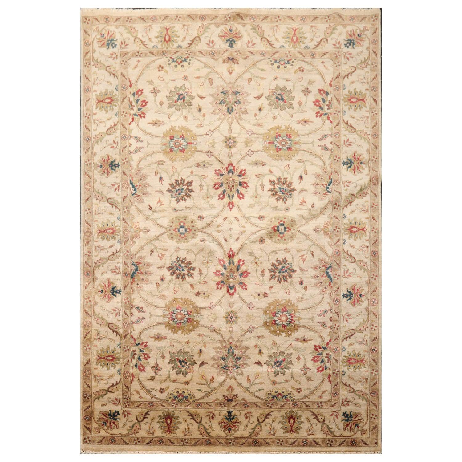 5'11" x 8'9" Hand Knotted 100% Wool Traditional Agra Oriental Area Rug Beige-0