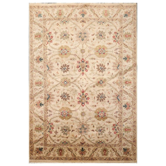 5'11" x 8'9" Hand Knotted 100% Wool Traditional Agra Oriental Area Rug Beige-0
