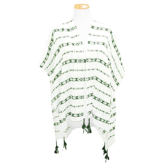 Aztec Pattern Tassel Poncho Kimono Cover Up