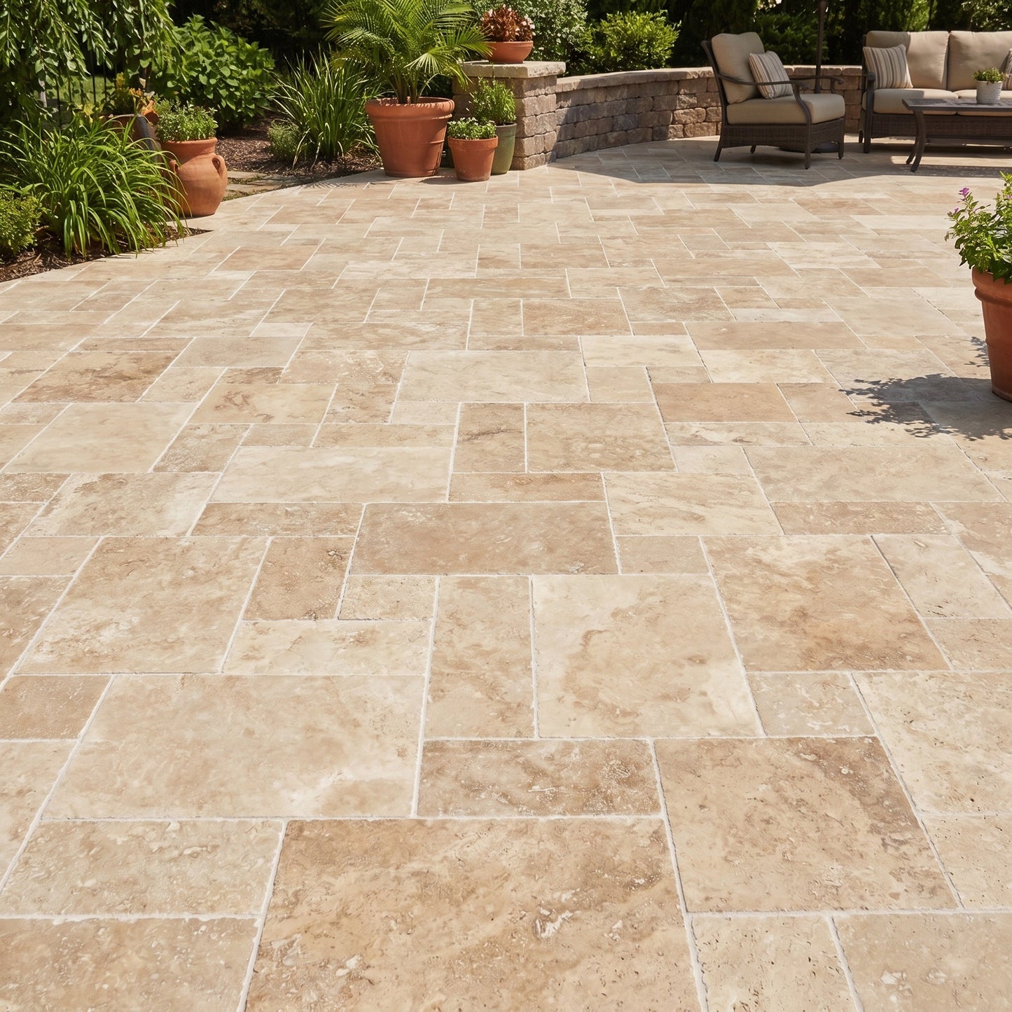 Ivory Moderno Travertine Filled and Tumbled Pavers