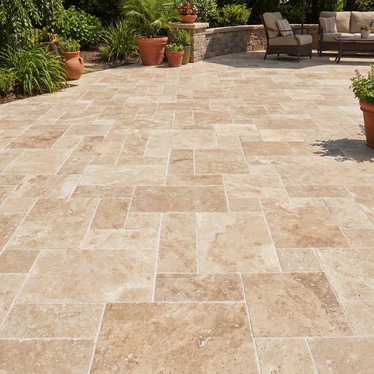 Ivory Moderno Travertine Filled and Tumbled Pavers