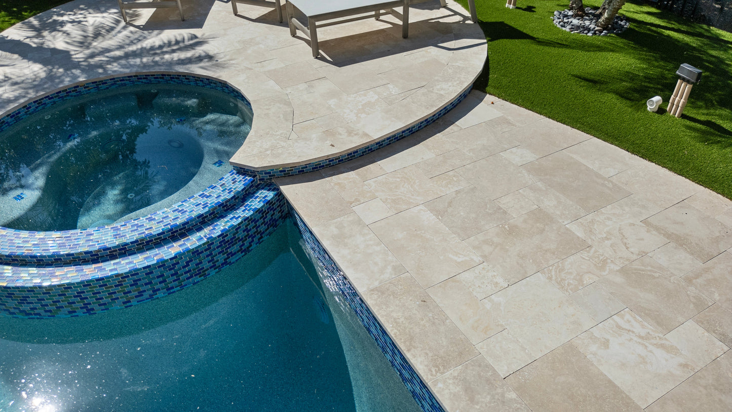 Ivory Moderno Travertine Filled and Tumbled Pavers