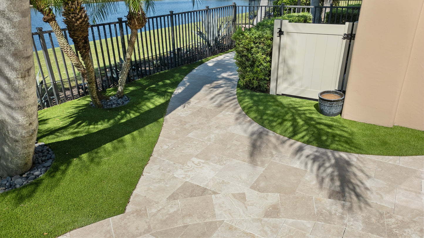 Ivory Moderno Travertine Filled and Tumbled Pavers