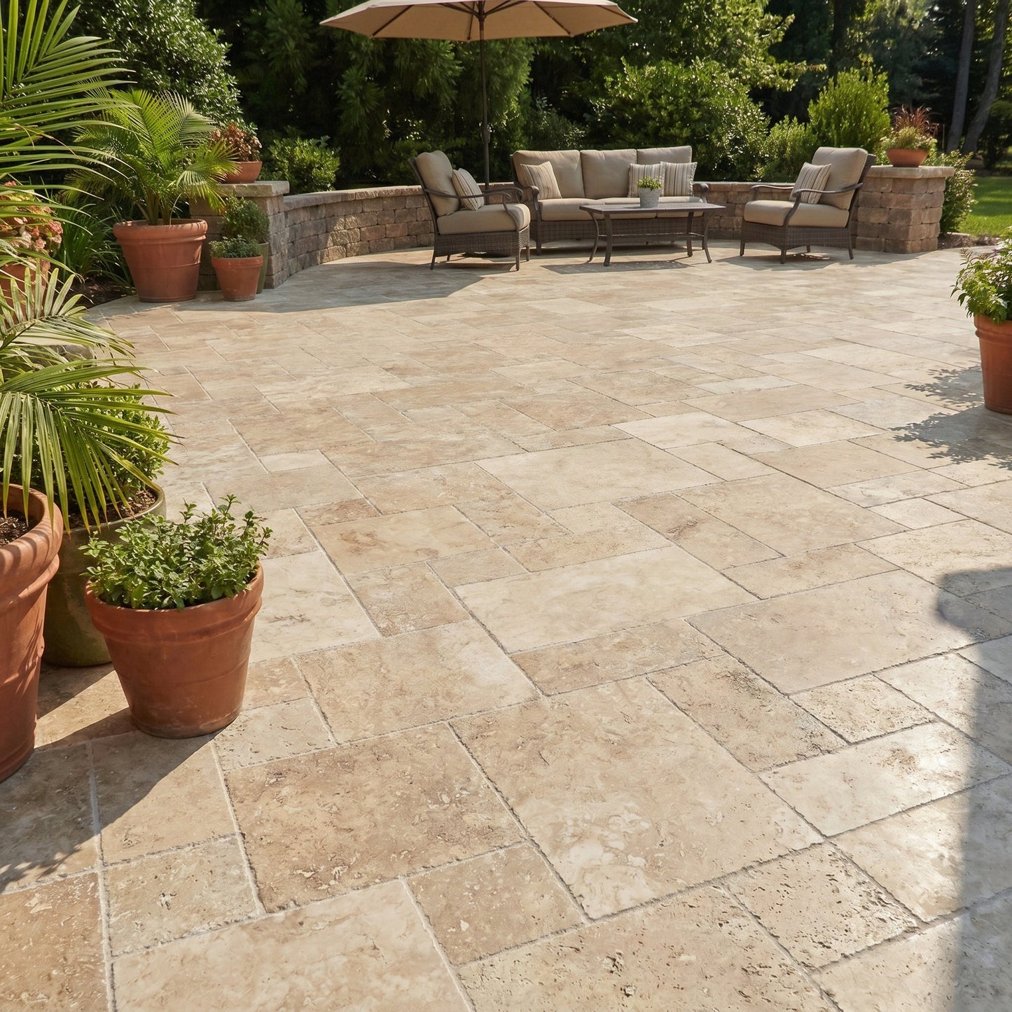 Ivory Moderno Travertine Filled and Tumbled Pavers