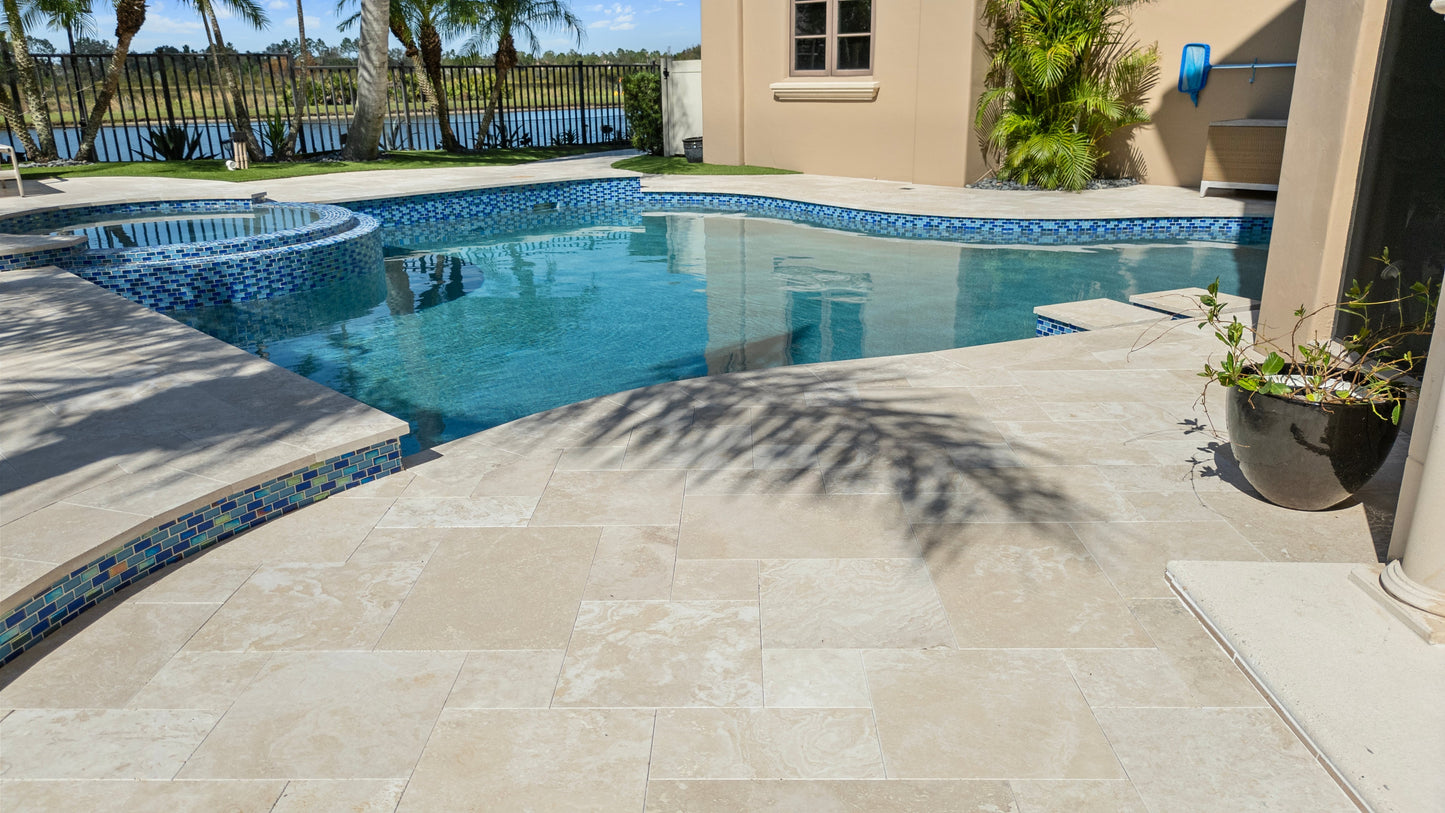 Ivory Moderno Travertine Filled and Tumbled Pavers