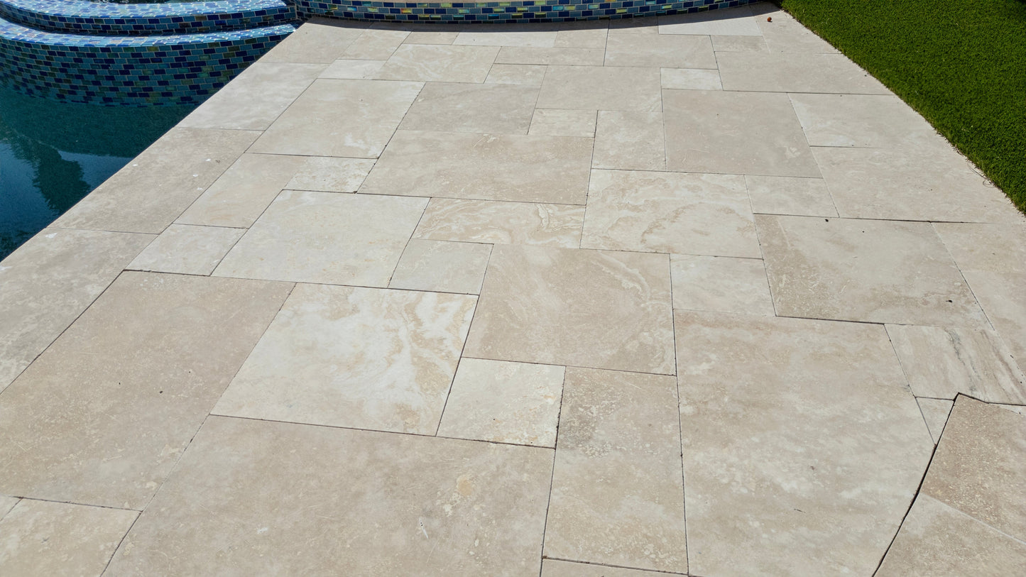 Ivory Moderno Travertine Filled and Tumbled Pavers