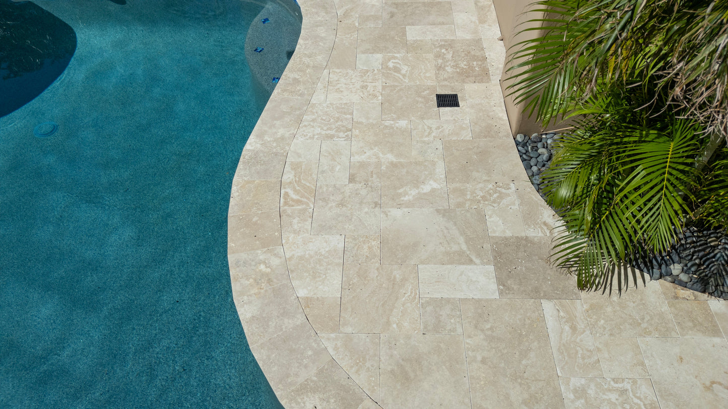 Ivory Moderno Travertine Filled and Tumbled Pavers