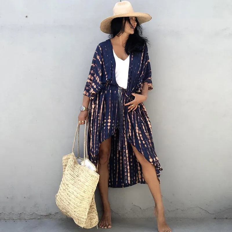 blue and brown Monaco Poolside Kimono Cover-Up