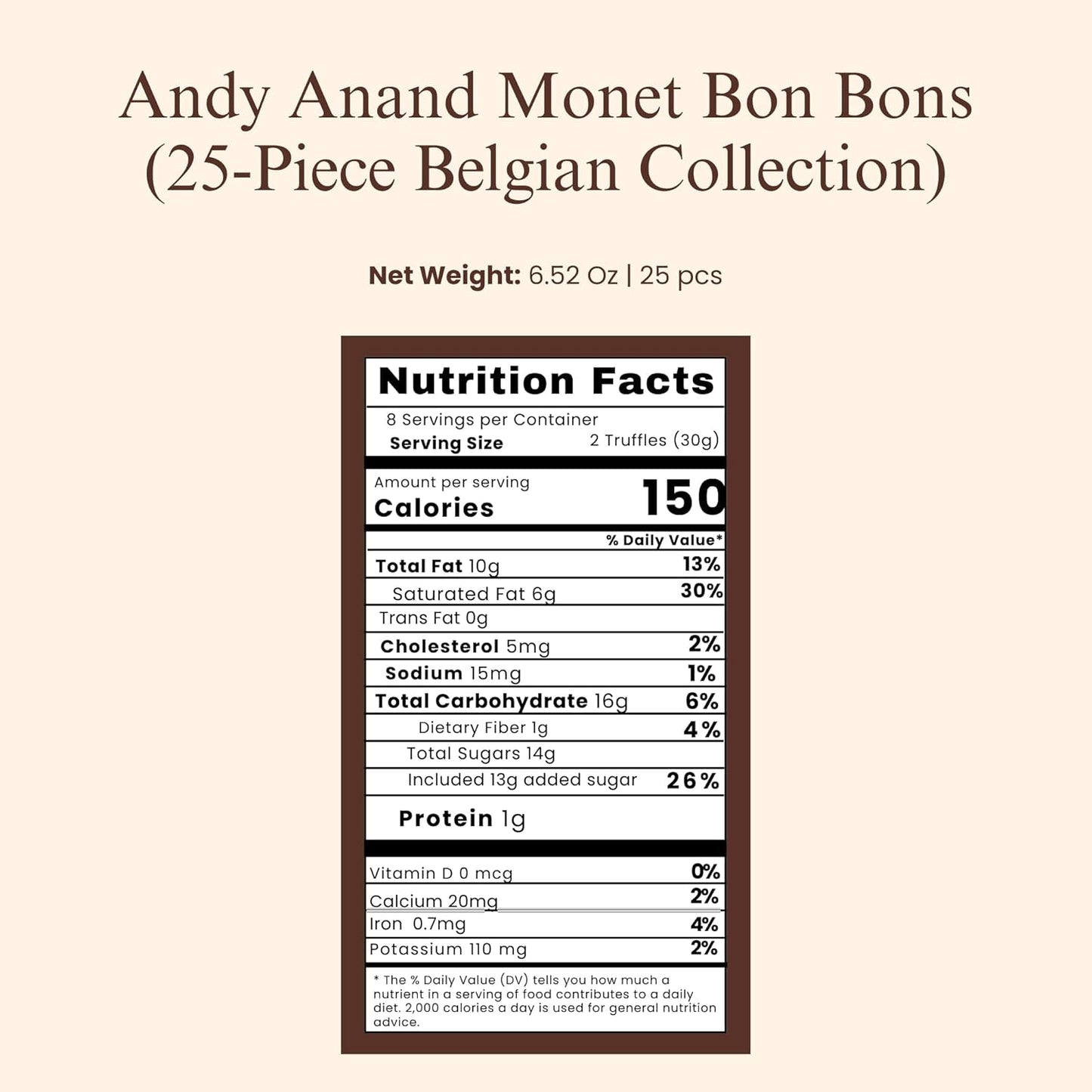 Andy Anand Monet Chocolate Bonbons Gift Box, 25 pc, 6.52 oz – Gluten-Free Belgian Truffles & Pralines, Birthday & Holiday Gift Collection