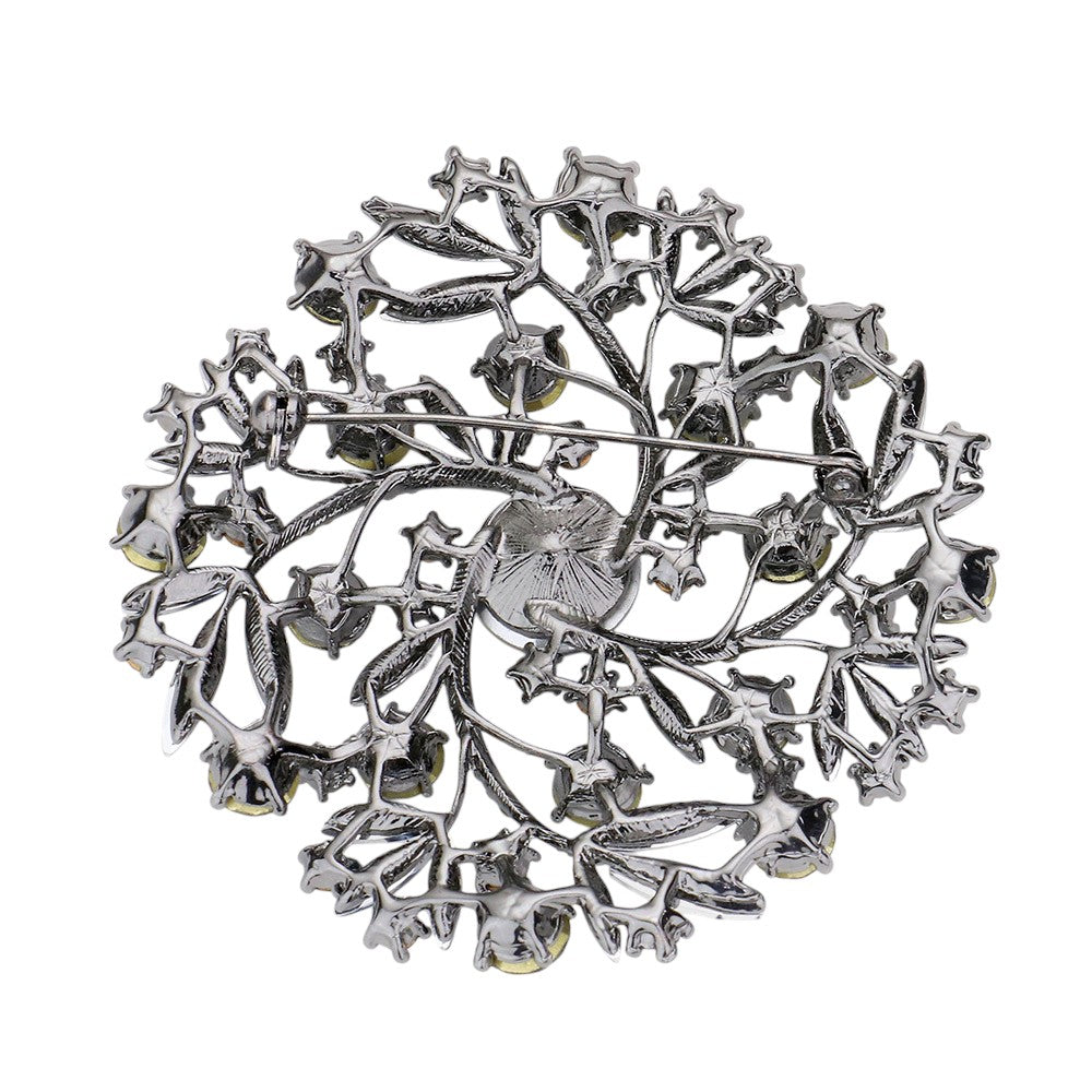 Pearl Rhinestone Embellished Flower Vine Brooch