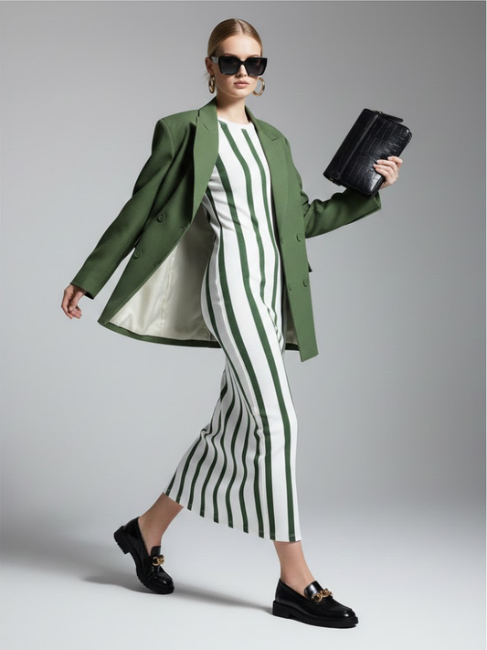 Moss Green Tailored Blazer with Double-Breasted Design • BYMANYC ® New York-0