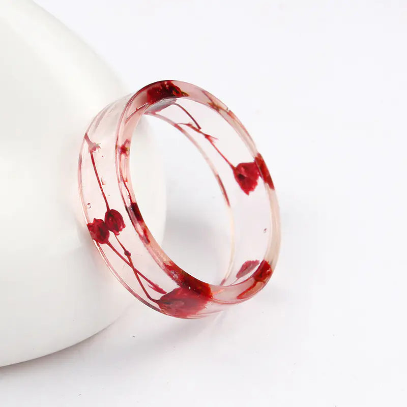 Natural Dried Flower Resin Wood Ring