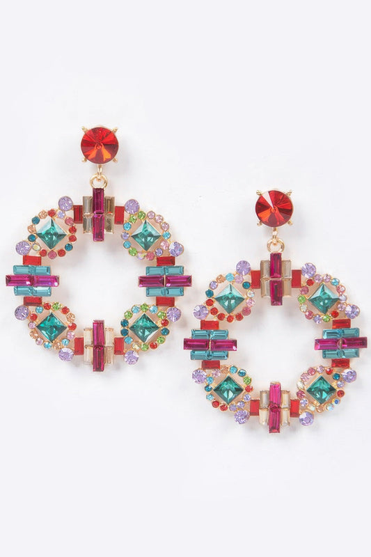 Multi Rhinestone Round Earrings | Iconic BYMANYC ® New York Glam-0