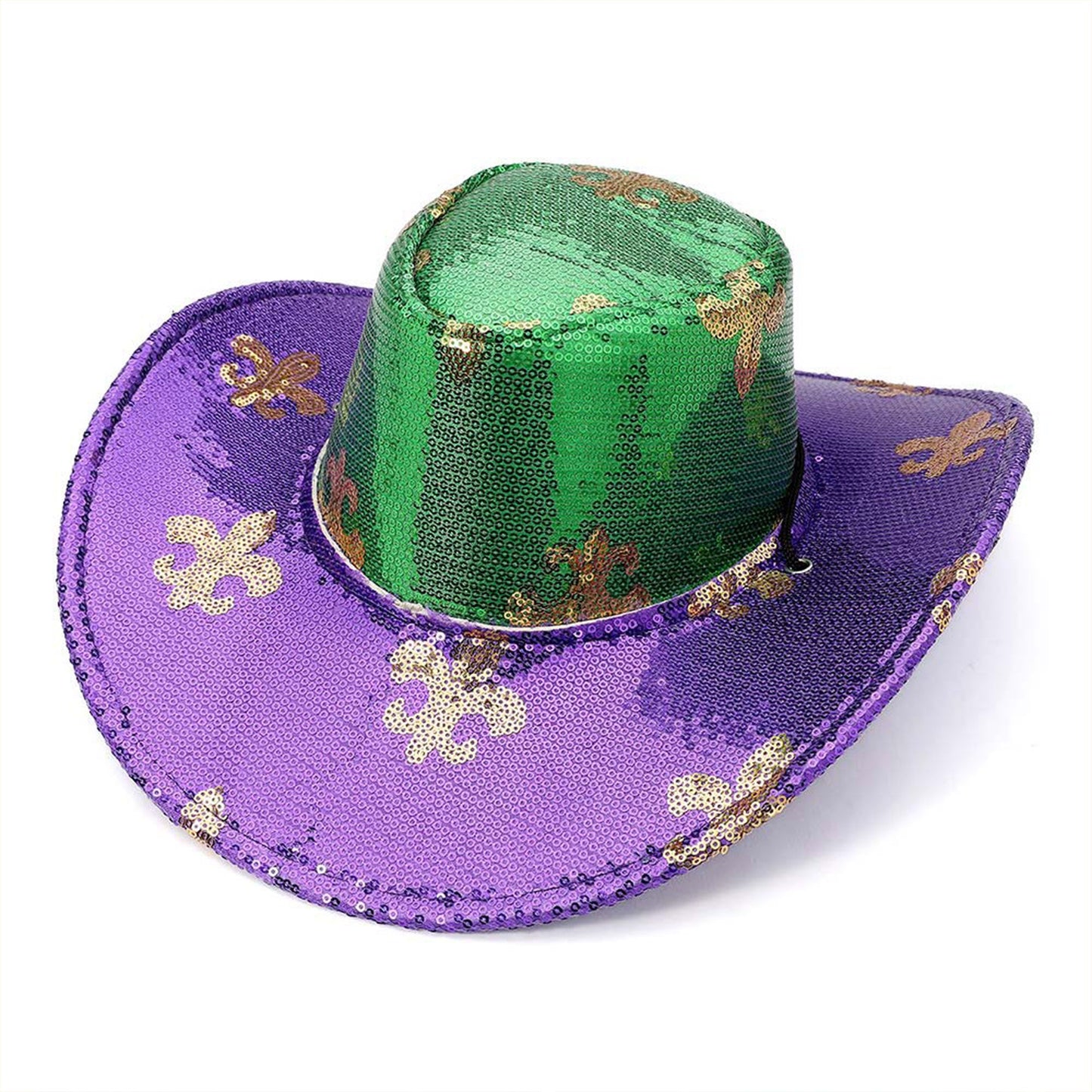 Sequin Fleur de Lis Patterned Mardi Gras Fedora Hat