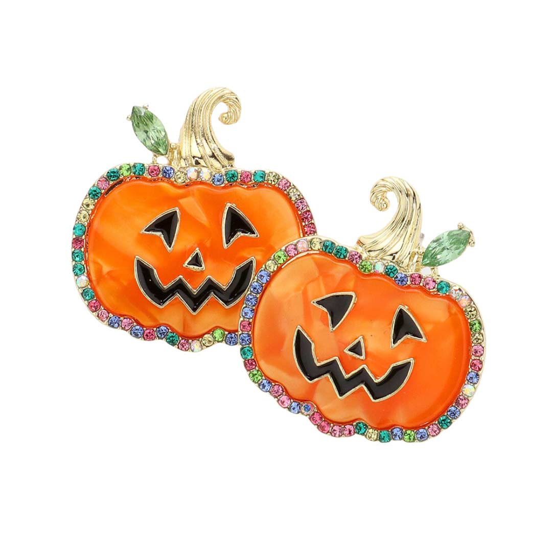 Stone Embellished Pumpkin Earrings