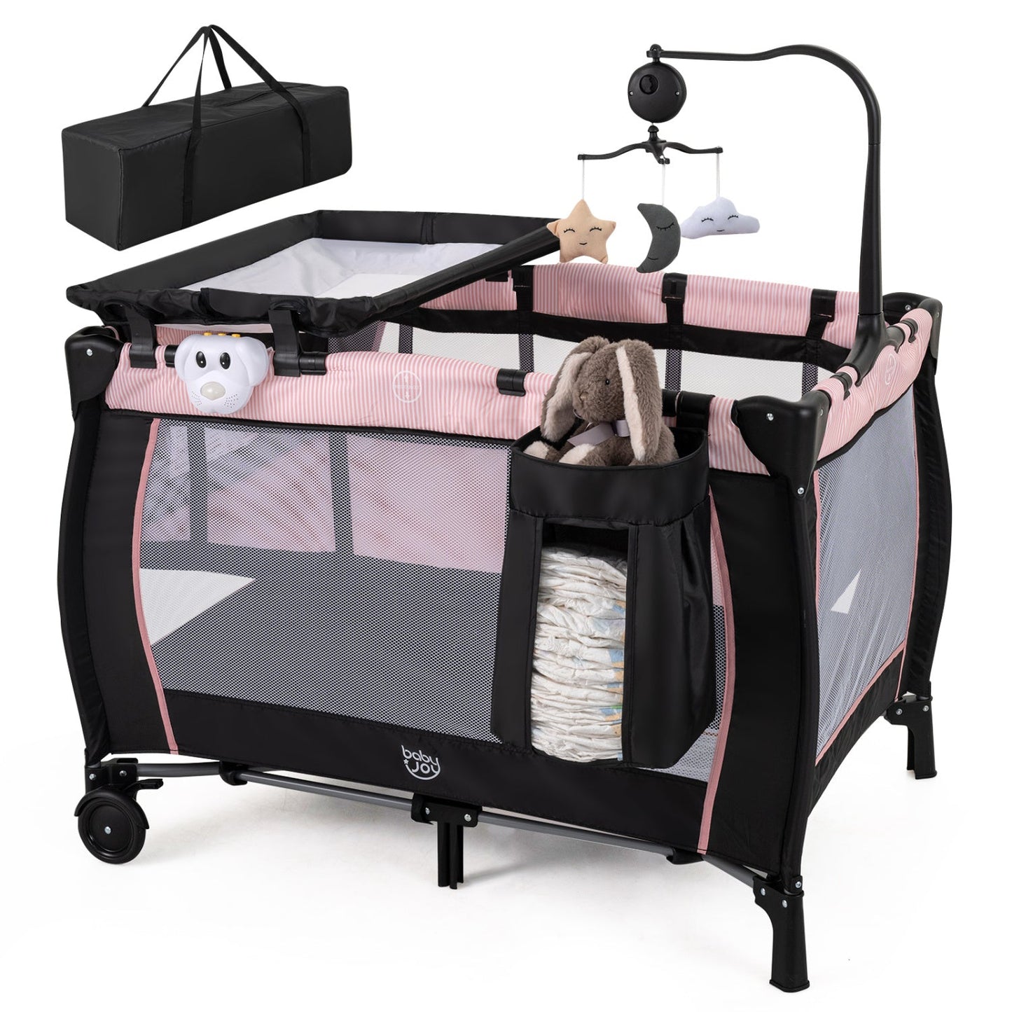 Baby Playpen with Changing Table and Bassinet - Pink