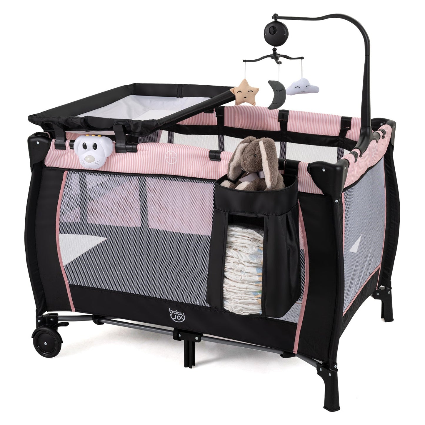 Baby Playpen with Changing Table and Bassinet - Pink