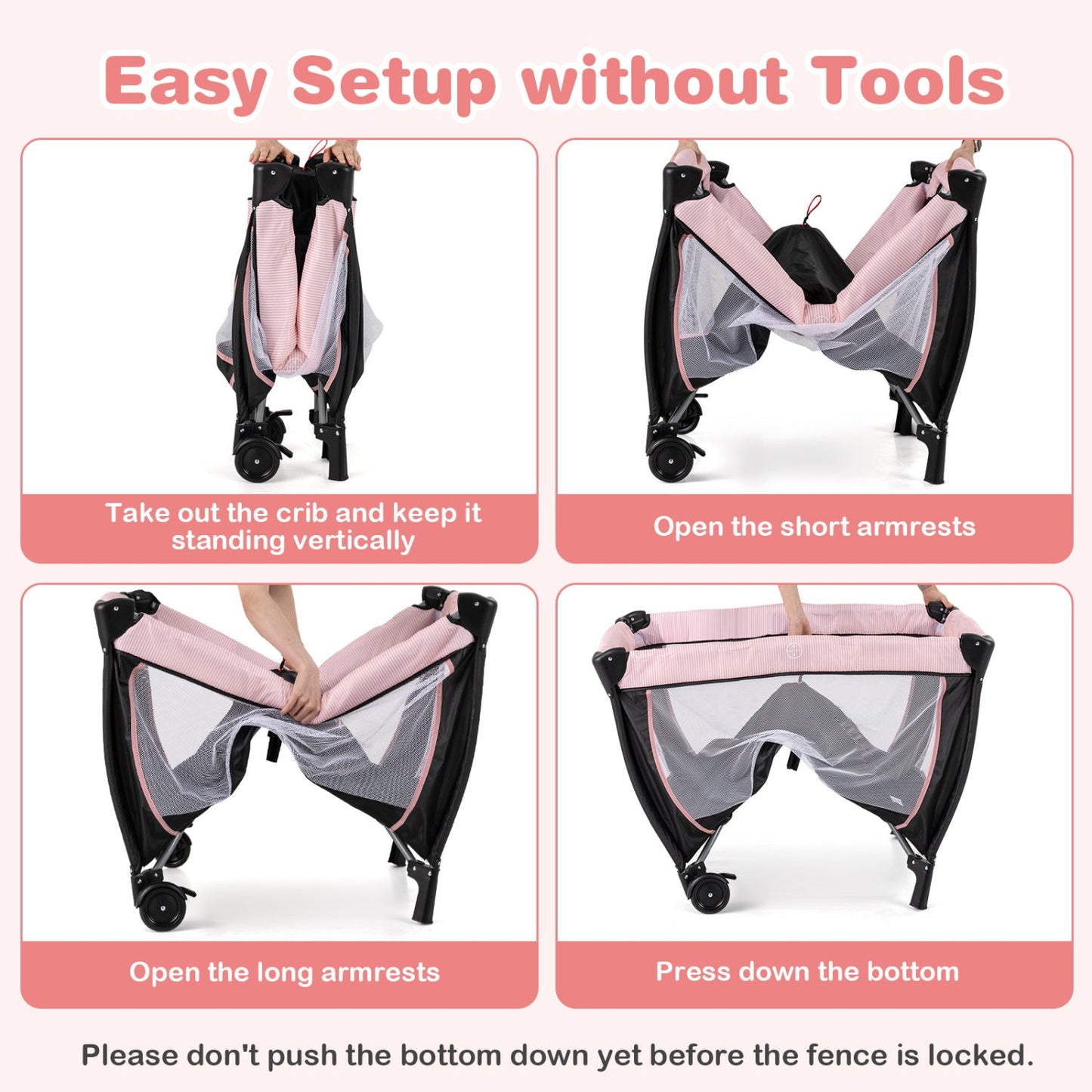 Baby Playpen with Changing Table and Bassinet - Pink