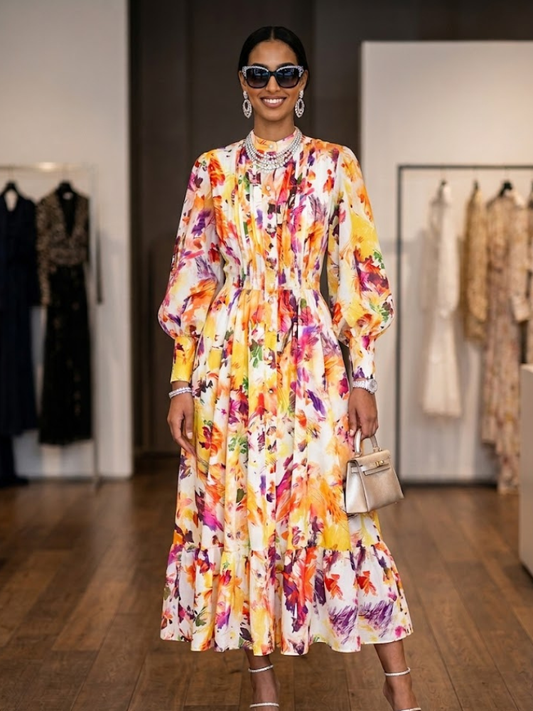 Multicolor Floral Abstract Print Maxi Dress HUDSON New Collection FASHION BYMANYC ® New York-0