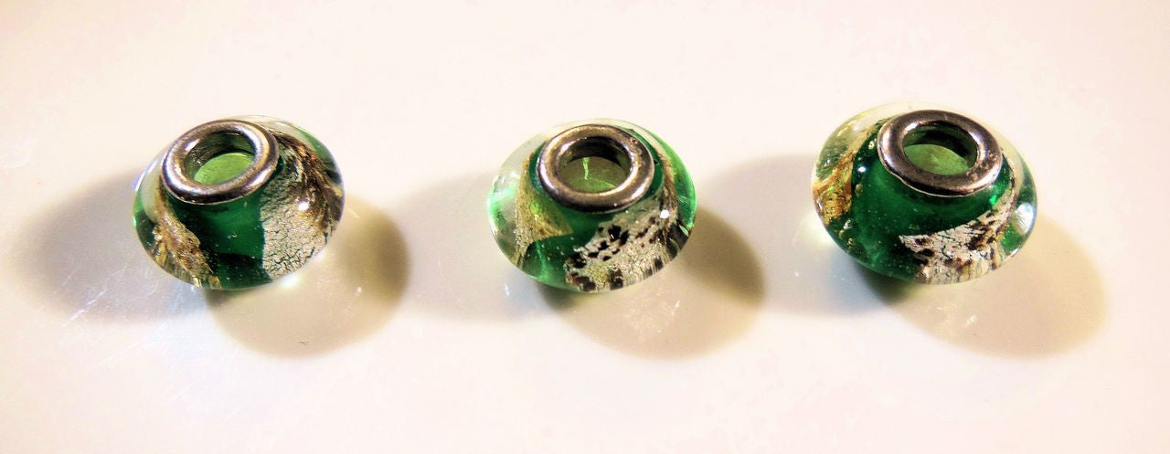 Aqua Murano Glass with gold flakes on Sterling Silver. Fits Pandora. 3 Available.-2
