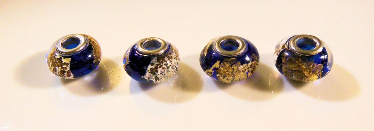 Navy Blue Murano Glass with Gold Flakes on Sterling Silver. Fits Pandora. Only 4 Available.-0