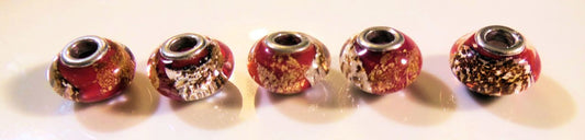Rusty Orange & Gold Flakes Murano Glass on Sterling Silver. Fits Pandora. 5 Available.-0