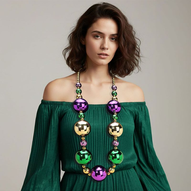Oversized Mardi Gras Beads Long Statement Necklace