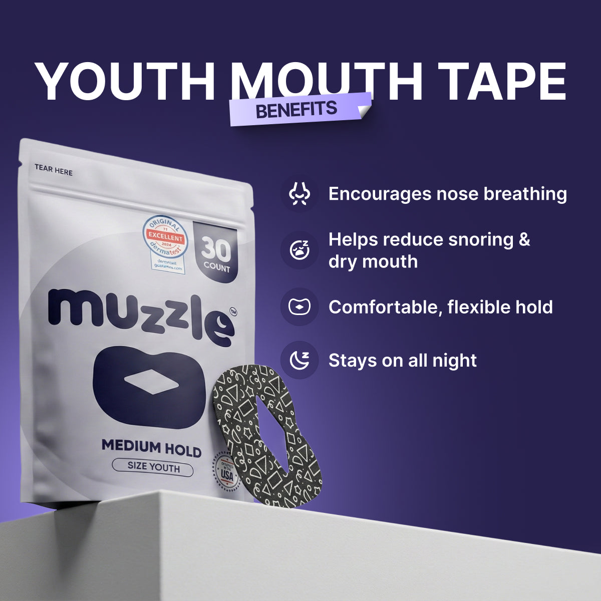Muzzle® Mouth Tape For Youth (Medium Hold)-3
